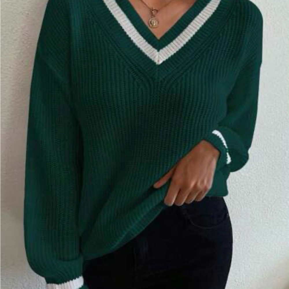 Women’s Green V-neck Sweater